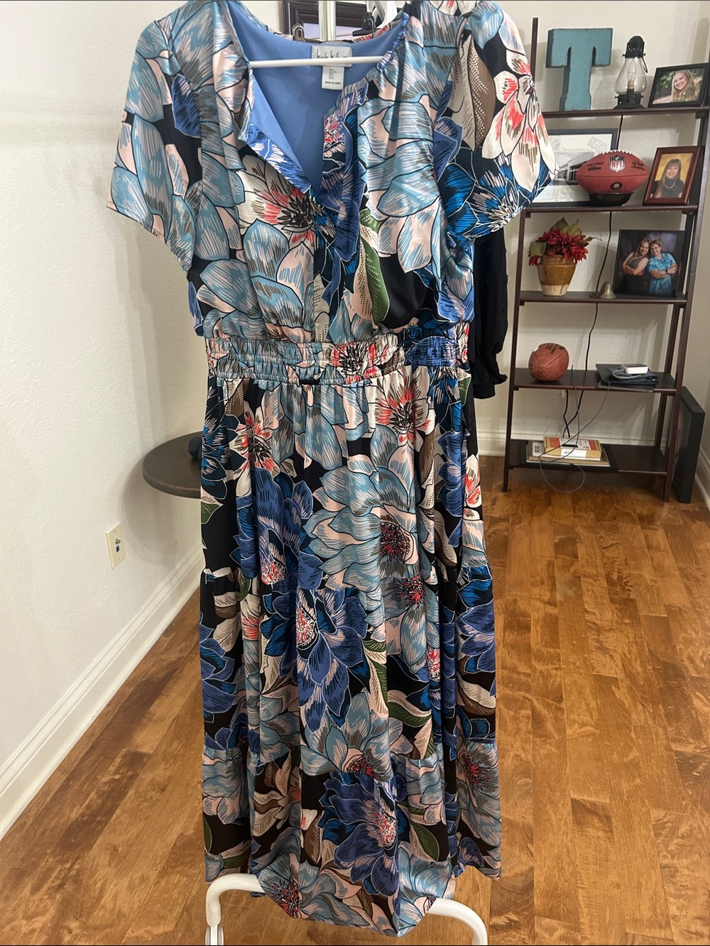Nicole Miller Floral Maxi Dress in Blue, Black, Cream